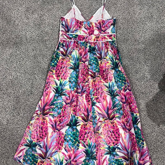 J.Crew Cotton Sleeveless Midi Dress Size 2T Ratti Pineapple Pink Tropical Preppy - Picture 11 of 13